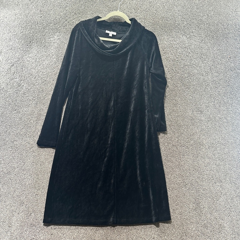Nothstyle Midi Dress Women Medium Black Velvet Long Sleeve Cowl Neck
